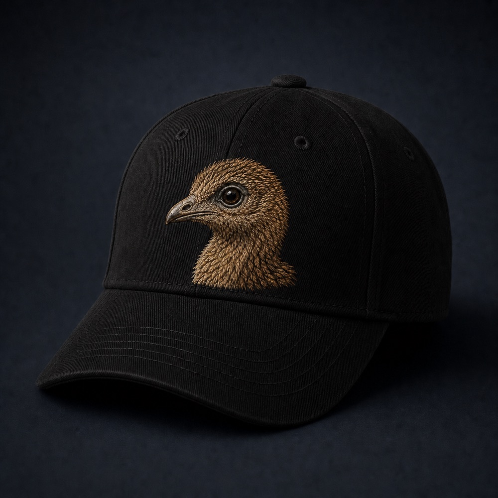 Black cap with a large moa chick emblem