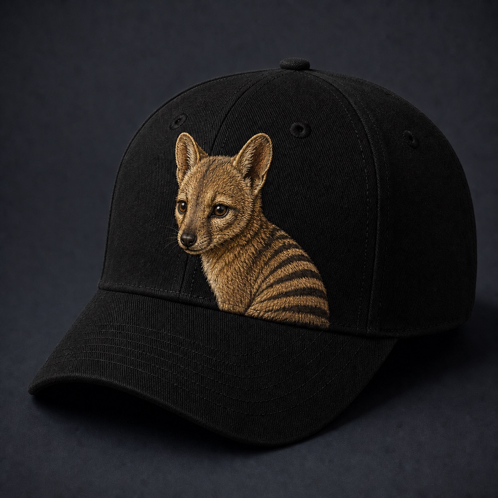 Black cap with a large thylacine joey emblem